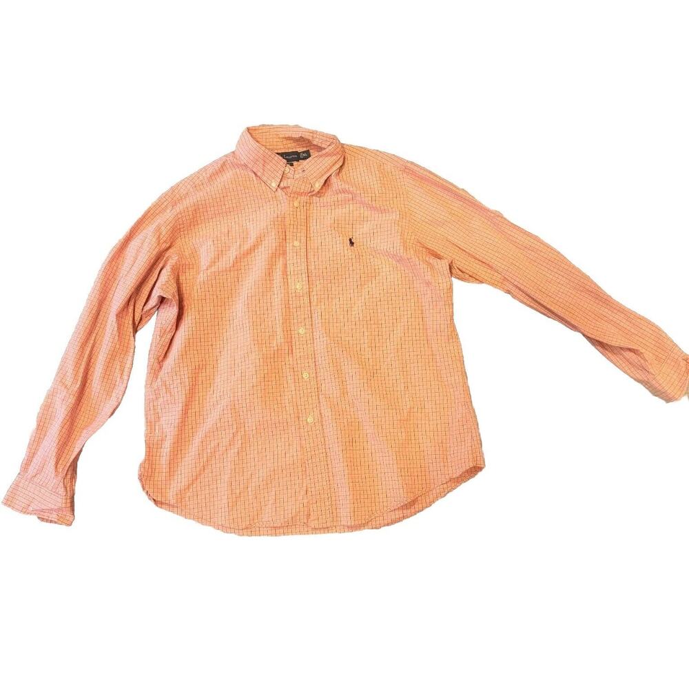 Ralph Lauren Casual Shirt Mens XL Orange Checkered Custom Fit Collar Button Down